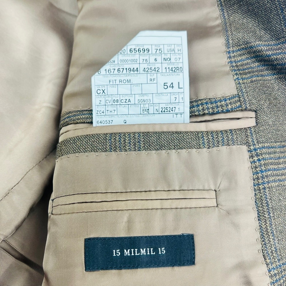Ermenegildo Zegna Brown & Blue Glen Plaid 3 Button 2 Vent Blazer Mens Size‎ 44L - Picture 6 of 7